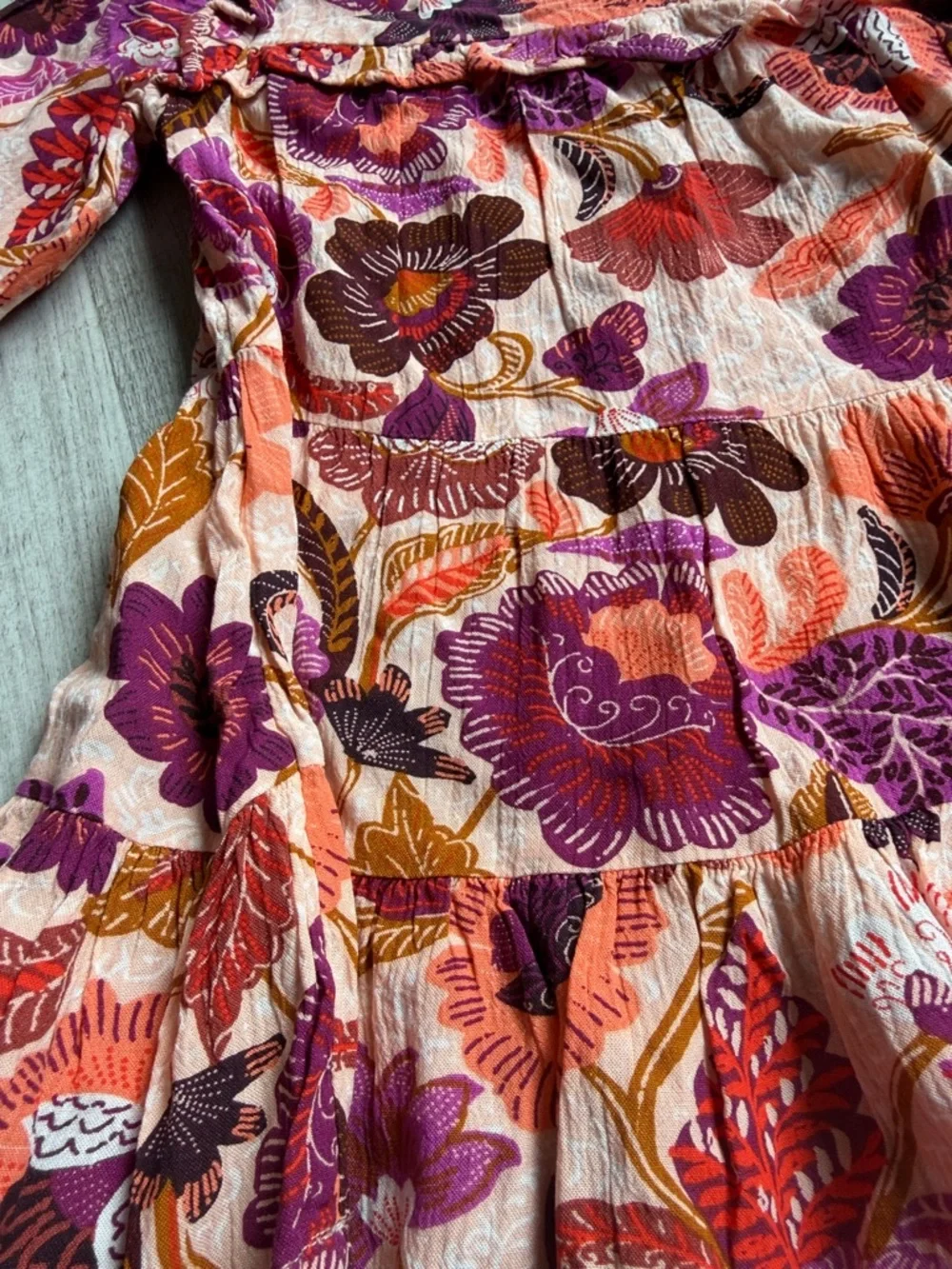 Old Navy Pink‎ Floral Tiered Long Sleeve Dress